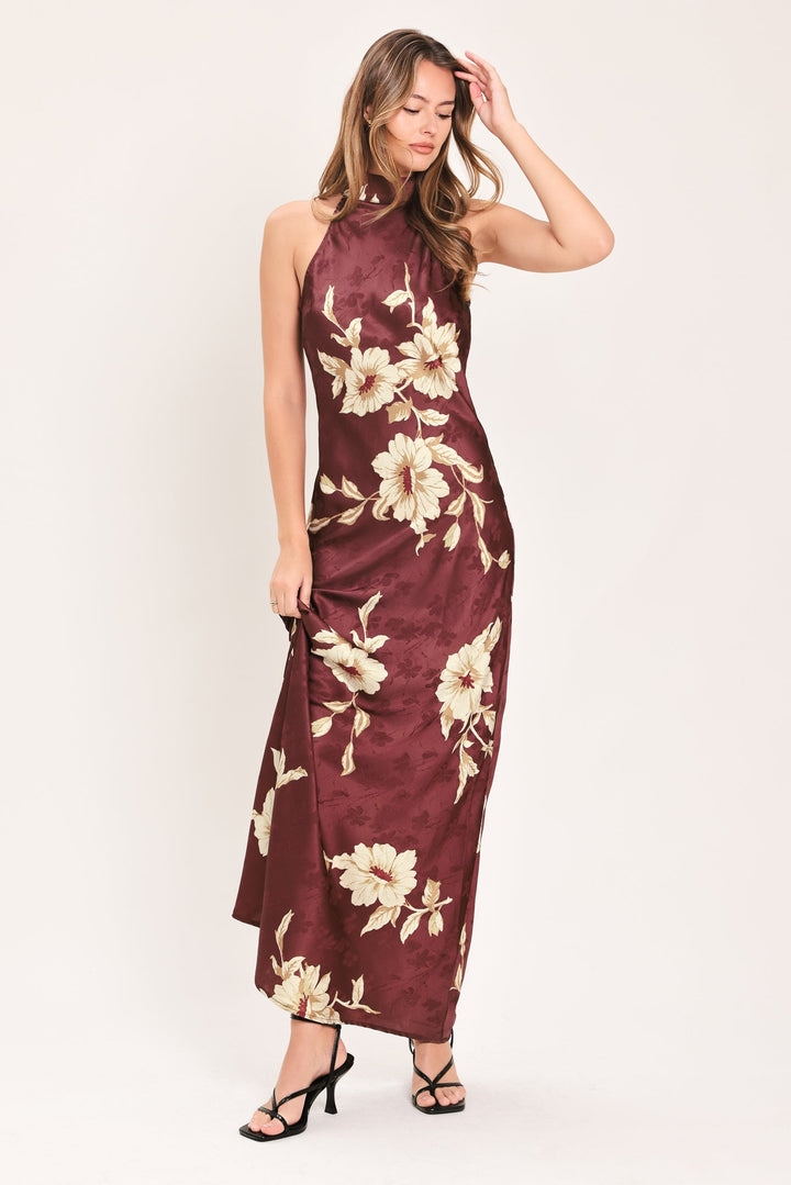 Bordeaux Ivory Bloom Woven Maxi Dress from KADOU Boutique