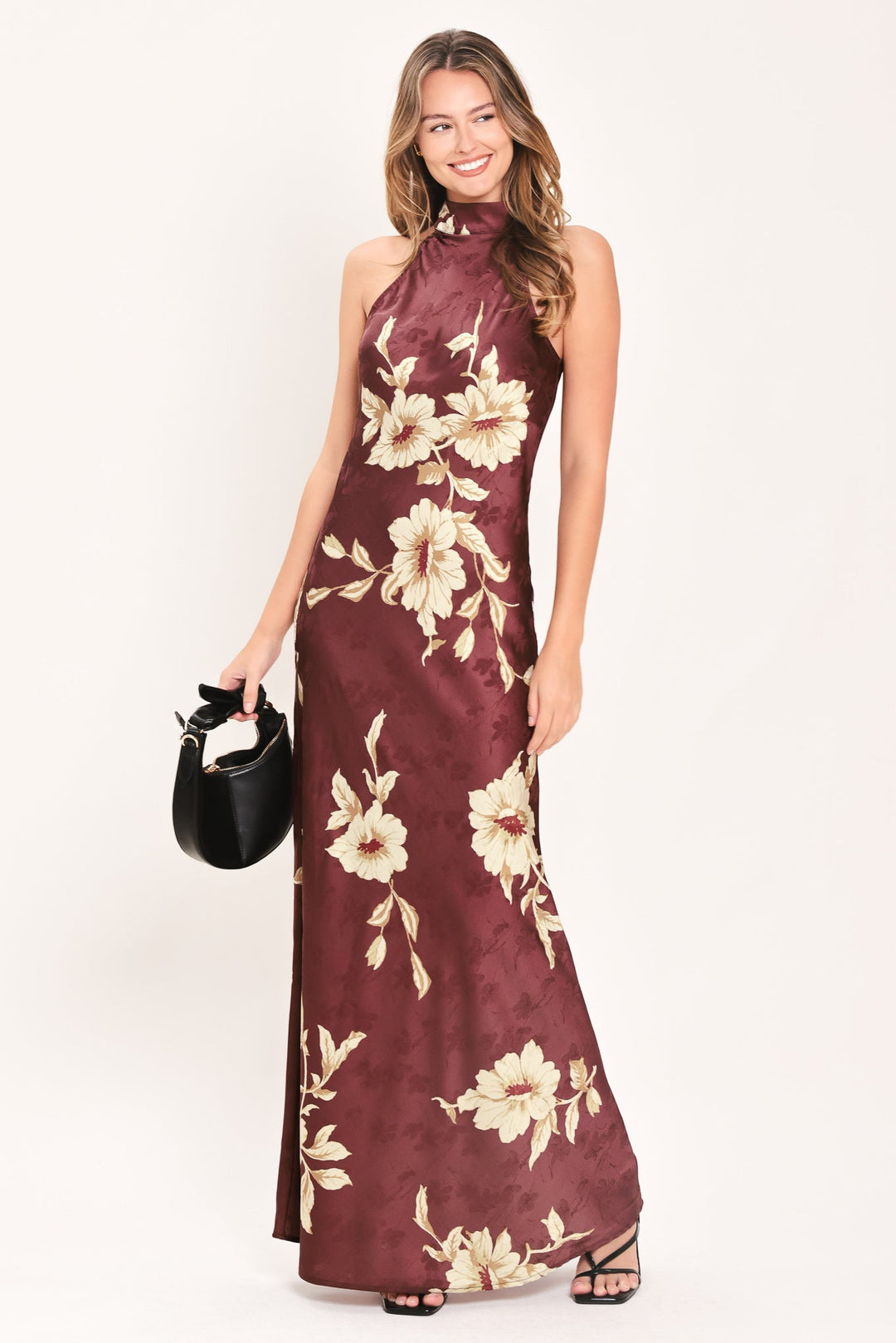 Bordeaux Ivory Bloom Woven Maxi Dress from KADOU Boutique
