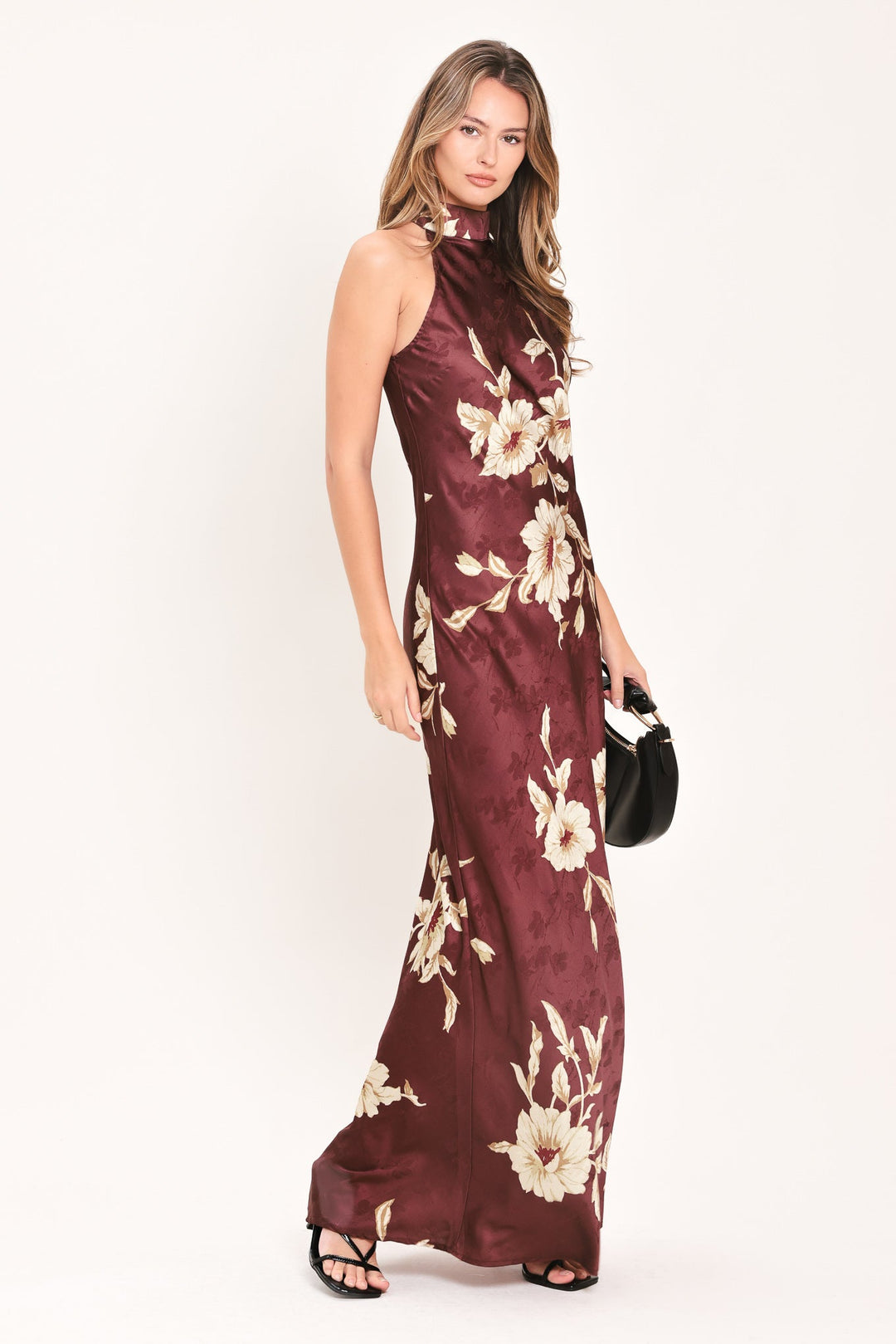 Bordeaux Ivory Bloom Woven Maxi Dress from KADOU Boutique