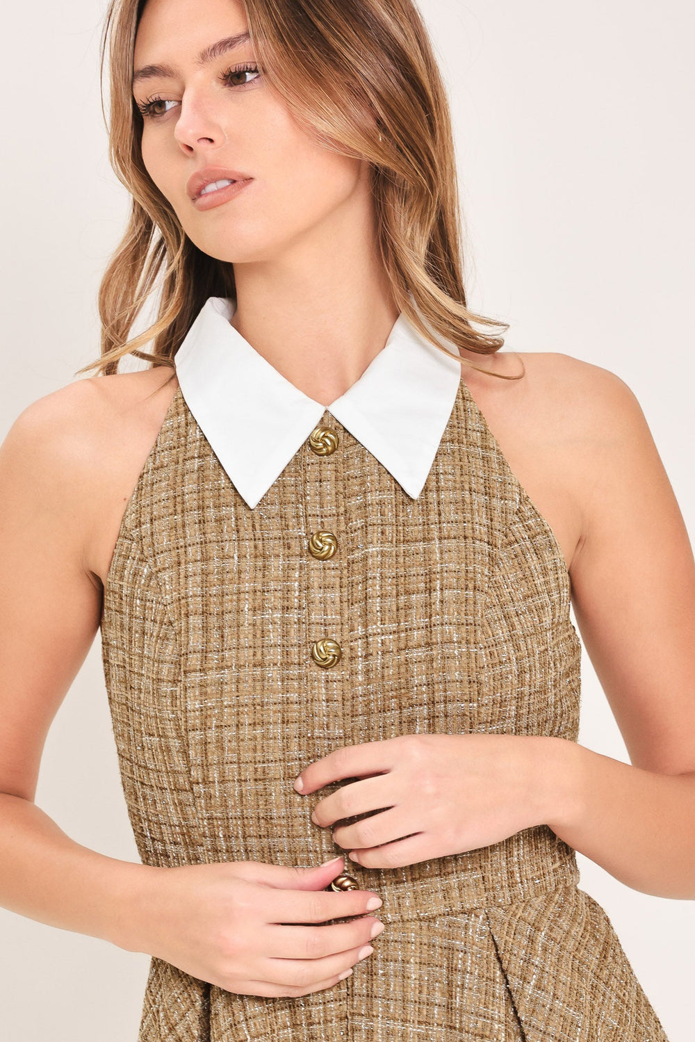 Cambridge Collar Woven Tweed Mini Dress from KADOU Boutique