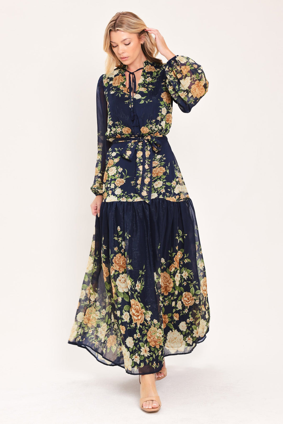 Moonlit Garden Charm Woven Maxi Dress from KADOU Boutique