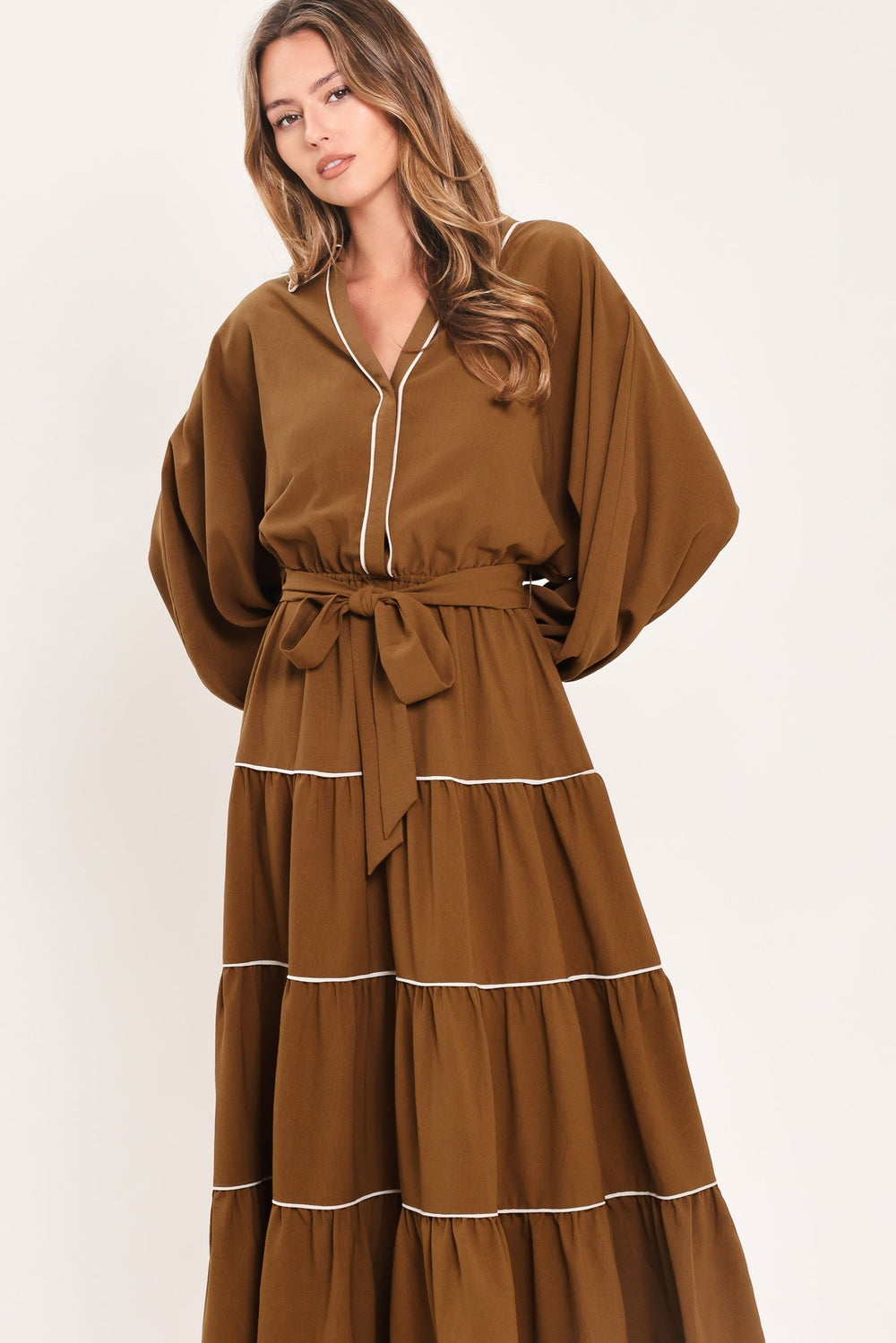 Maple Tiered Moments Woven Midi Dress from KADOU Boutique