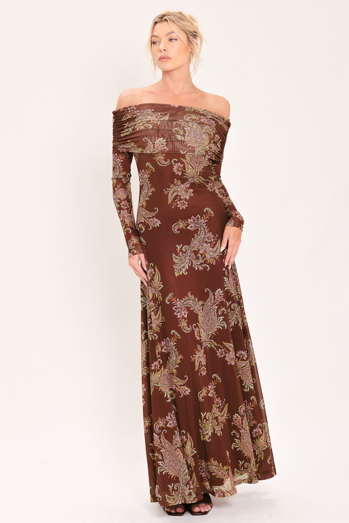 Burnt Sienna Serenade Power Mesh Maxi Maxi Dress from KADOU Boutique