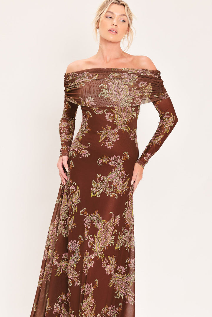 Burnt Sienna Serenade Power Mesh Maxi Maxi Dress from KADOU Boutique