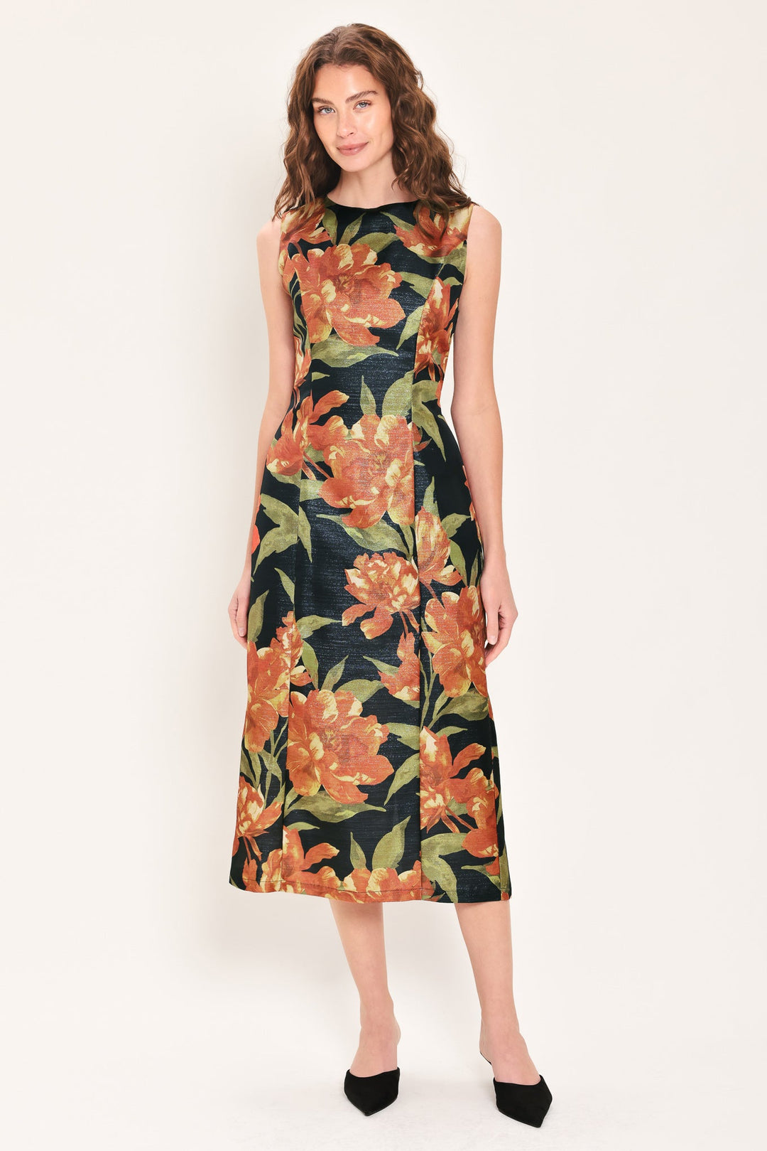 STARRY NOIR BLACK METALLIC TEXTURED COLUMN DRESS