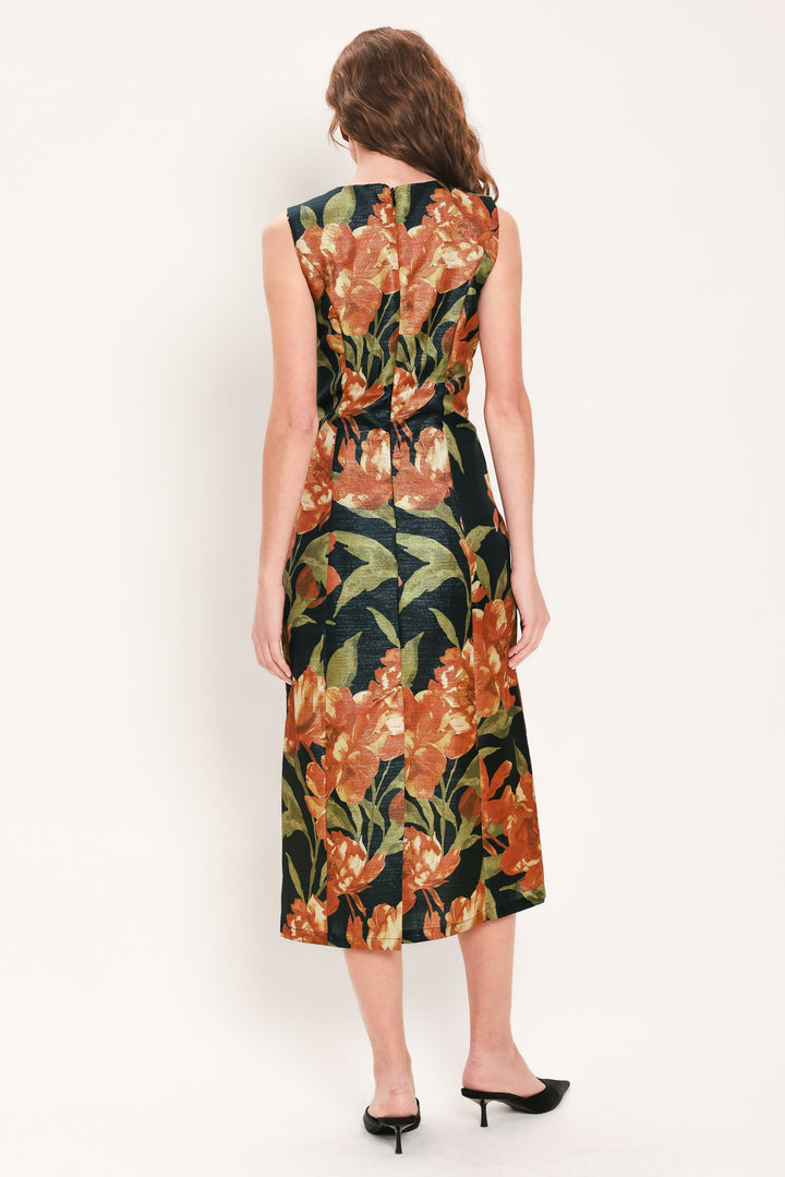STARRY NOIR BLACK METALLIC TEXTURED COLUMN DRESS