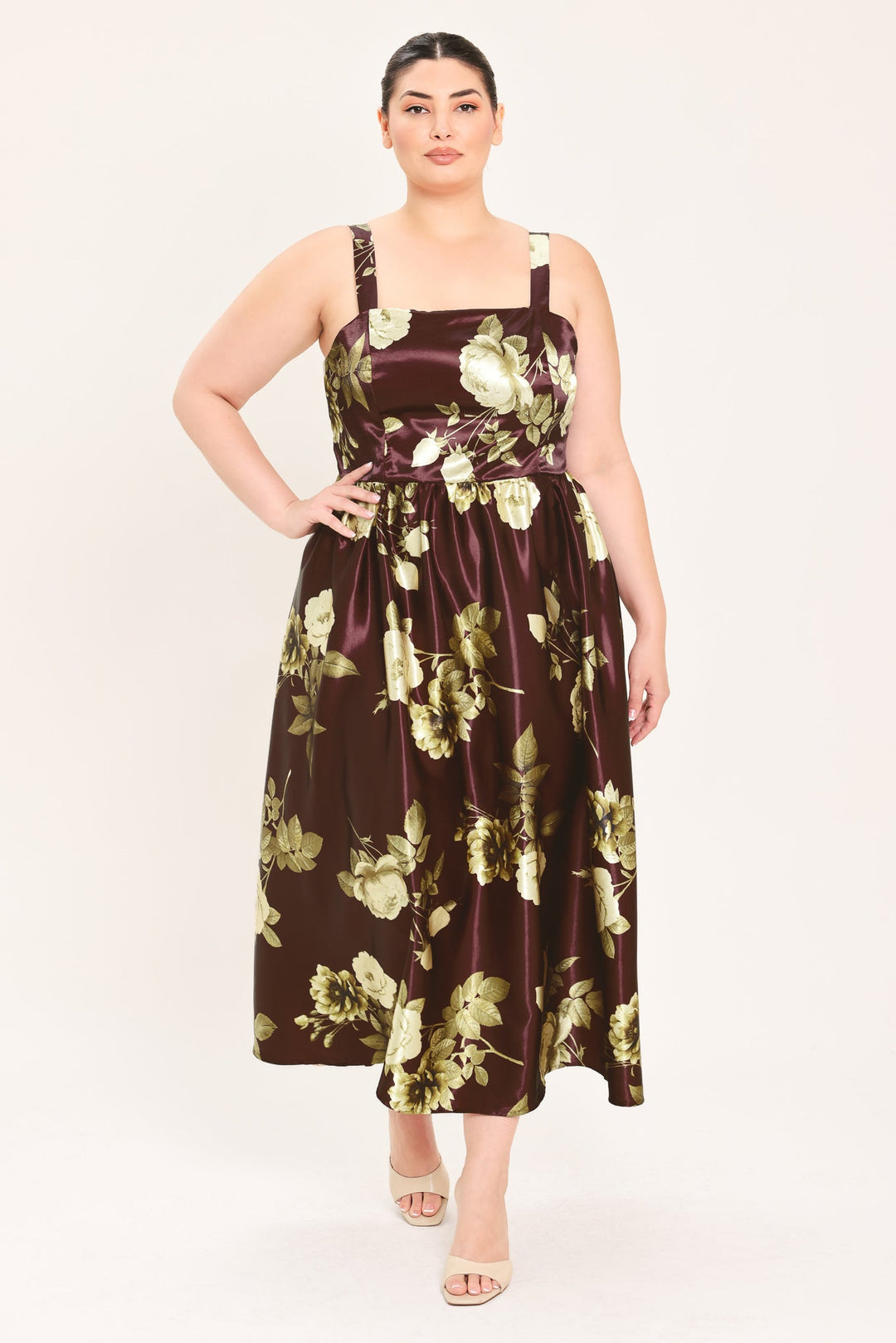 WINE GARDEN LULLABY WOVEN MIDI DRESS