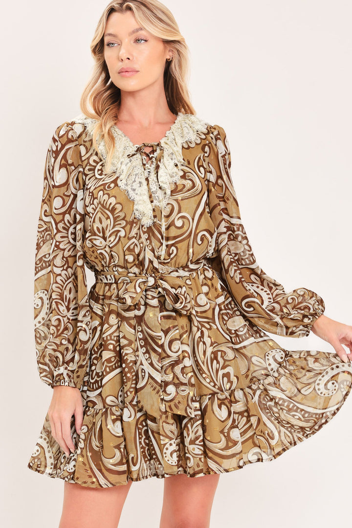 Hazelnut Lace Story Woven Mini Dress from KADOU Boutique