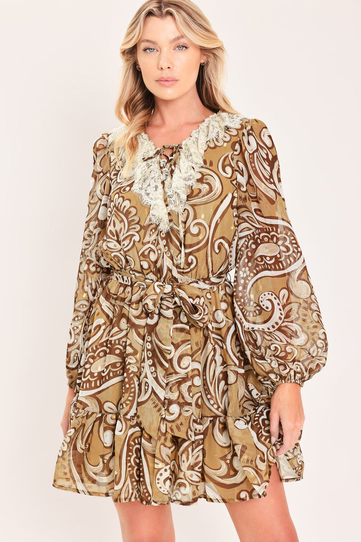 Hazelnut Lace Story Woven Mini Dress from KADOU Boutique