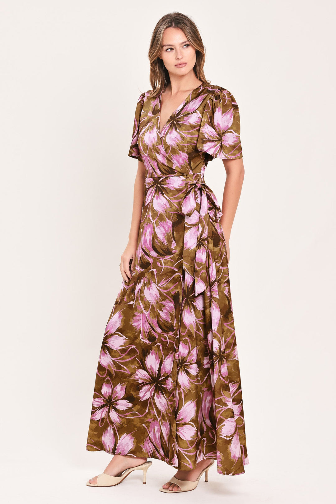 VIOLET GARDEN DRIFT WOVEN FAUX WRAP MAXI DRESS
