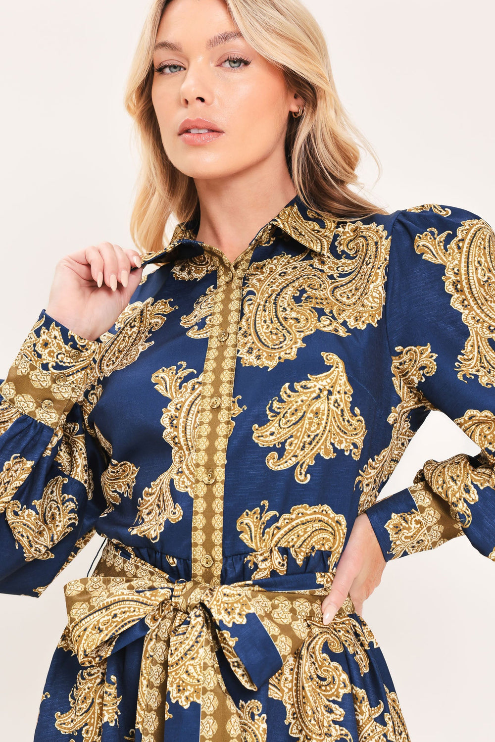 Sapphire Ornament Woven Mini Shirt Dress from KADOU Boutique