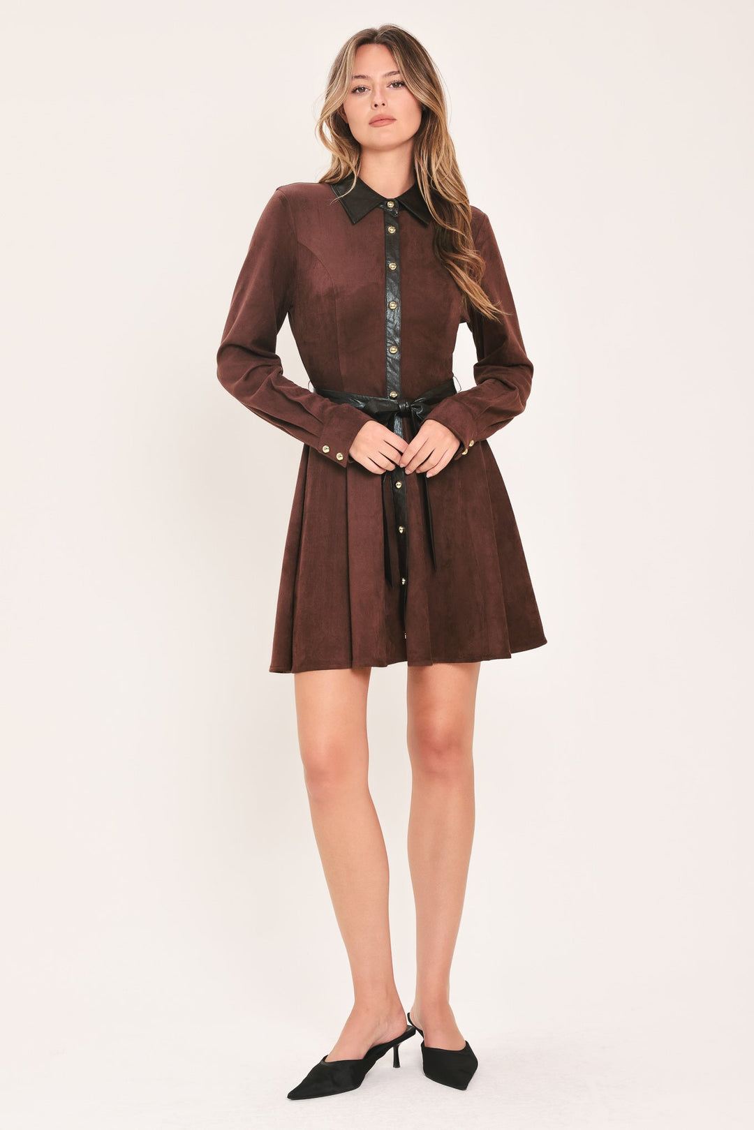 Falling for You Burgundy Faux Suede Tie-Waist Mini Dress from KADOU Boutique