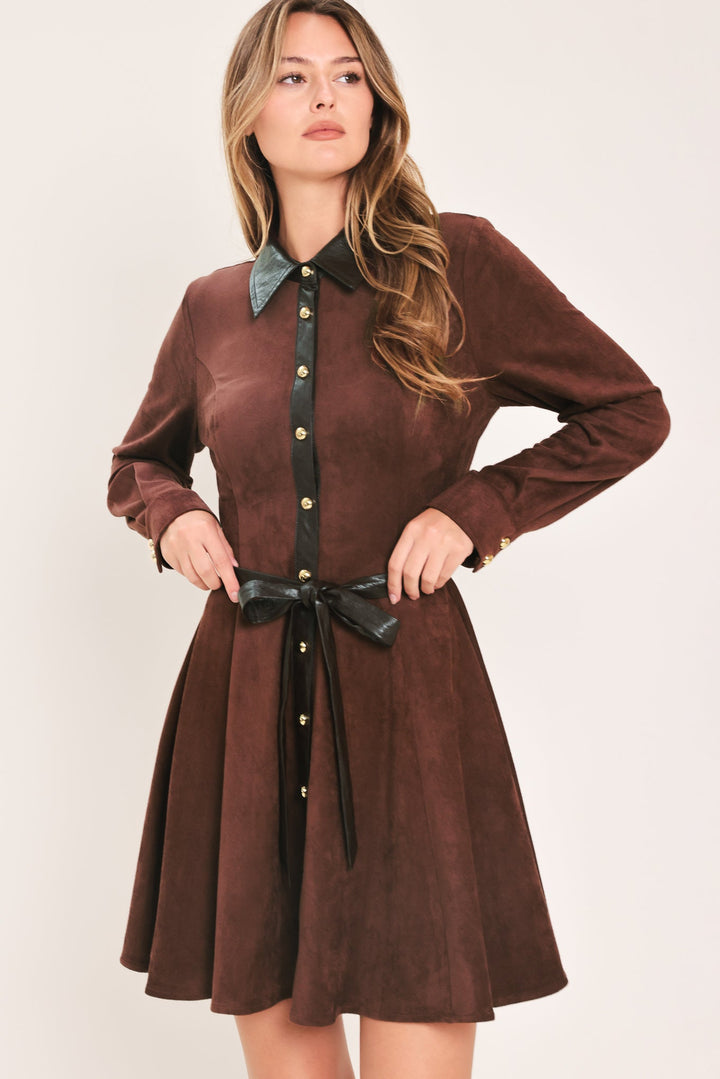 Falling for You Burgundy Faux Suede Tie-Waist Mini Dress from KADOU Boutique