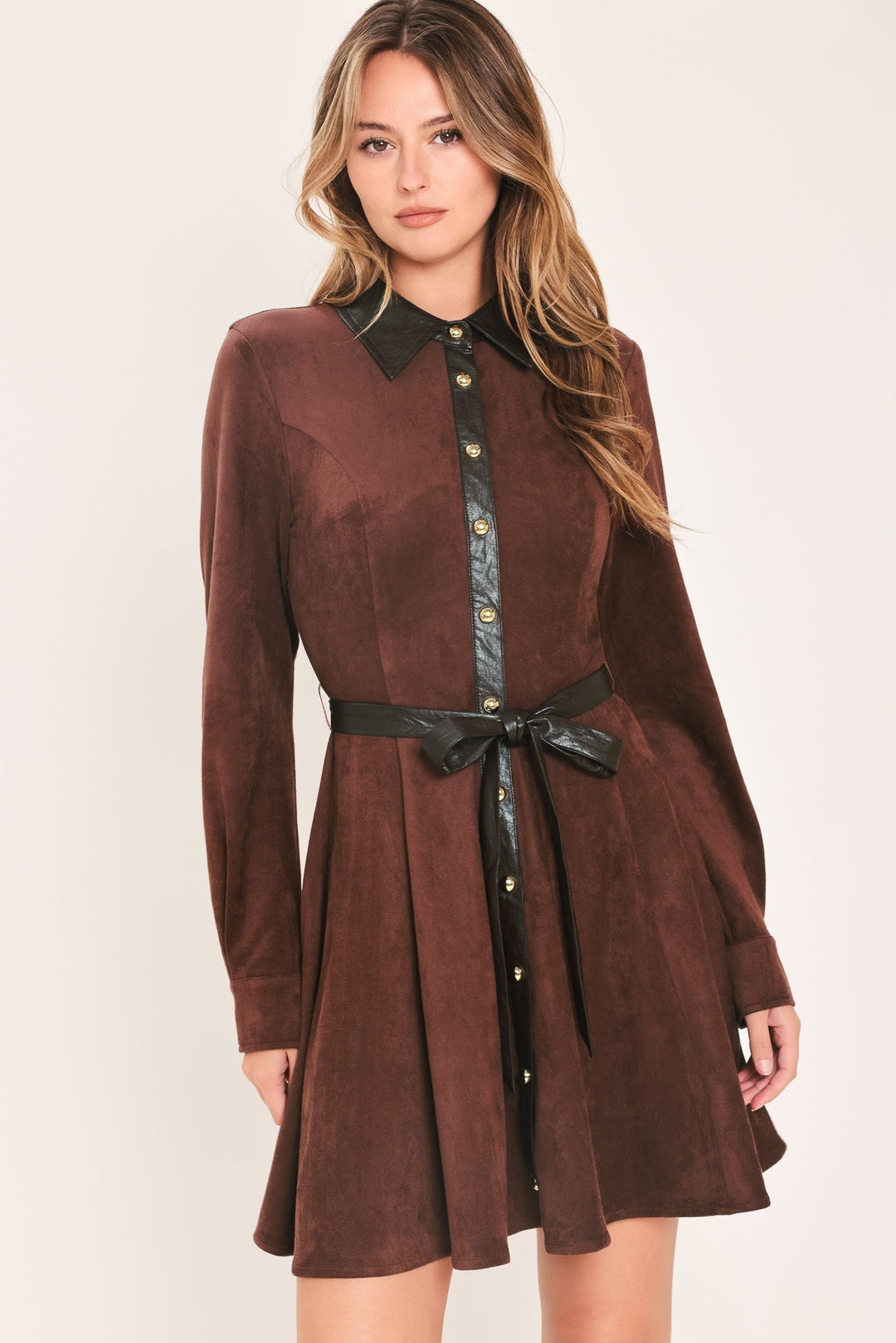 Falling for You Burgundy Faux Suede Tie-Waist Mini Dress from KADOU Boutique