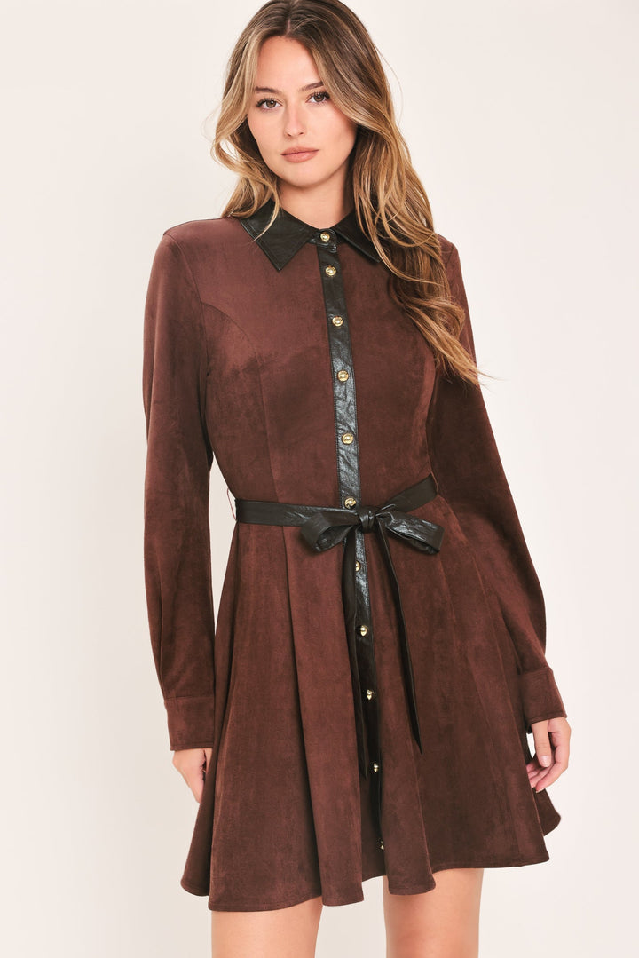 Falling for You Burgundy Faux Suede Tie-Waist Mini Dress from KADOU Boutique