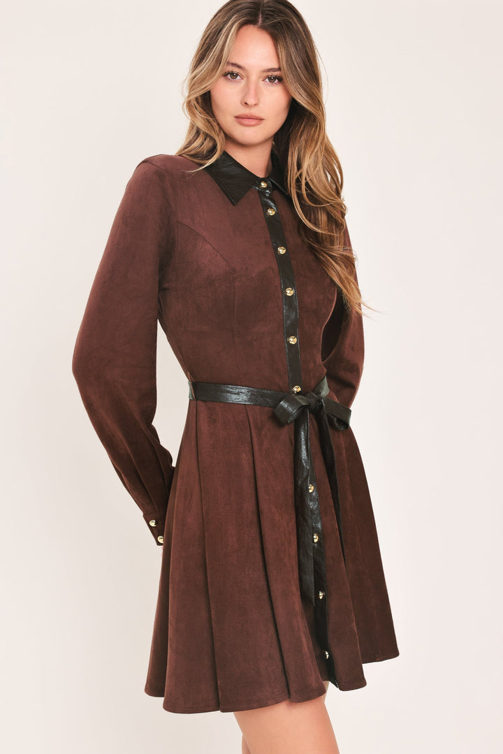 Falling for You Burgundy Faux Suede Tie-Waist Mini Dress from KADOU Boutique