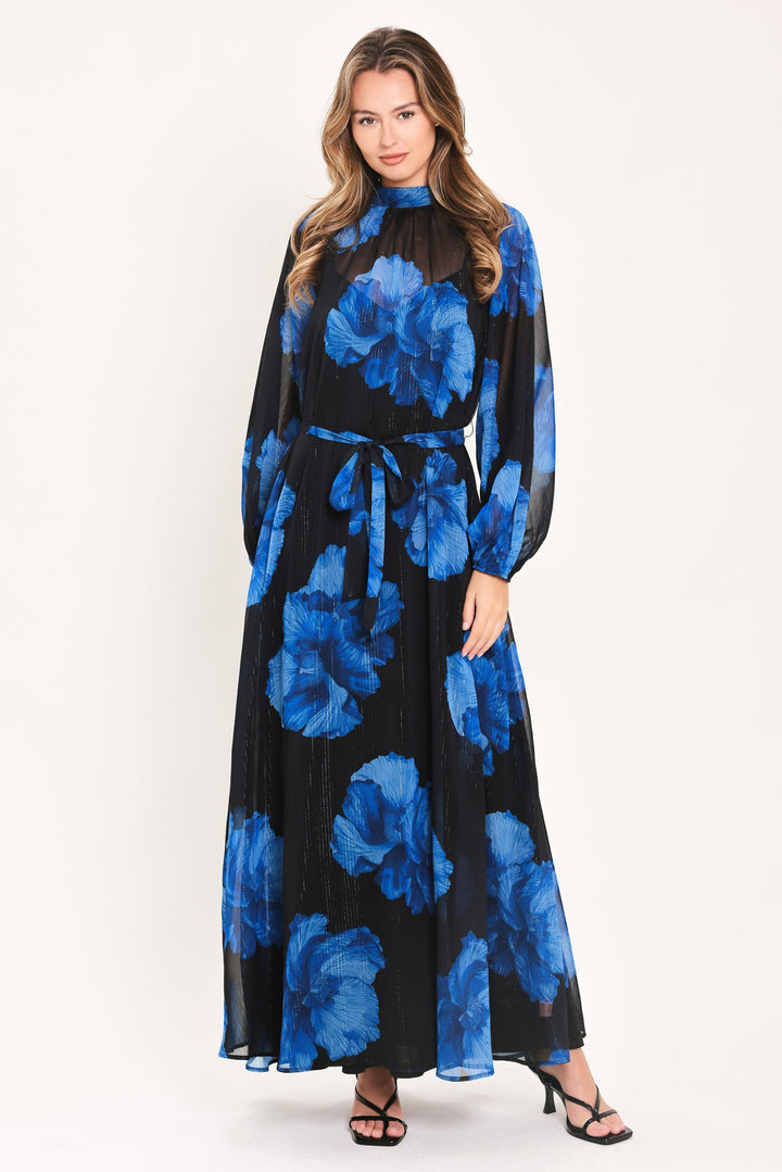 Cobalt Petals in Shadow Woven Maxi Dress from KADOU Boutique