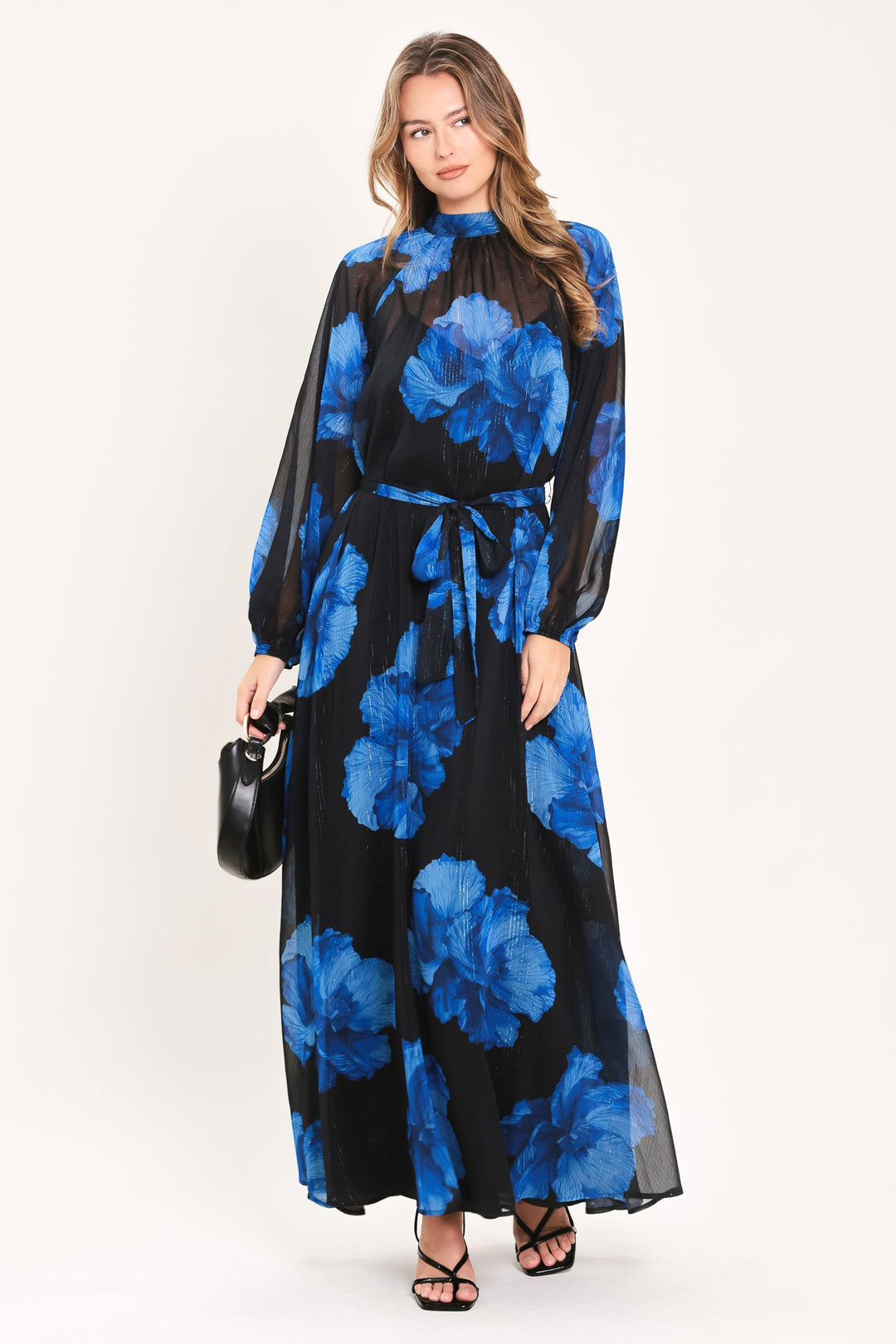 Cobalt Petals in Shadow Woven Maxi Dress from KADOU Boutique