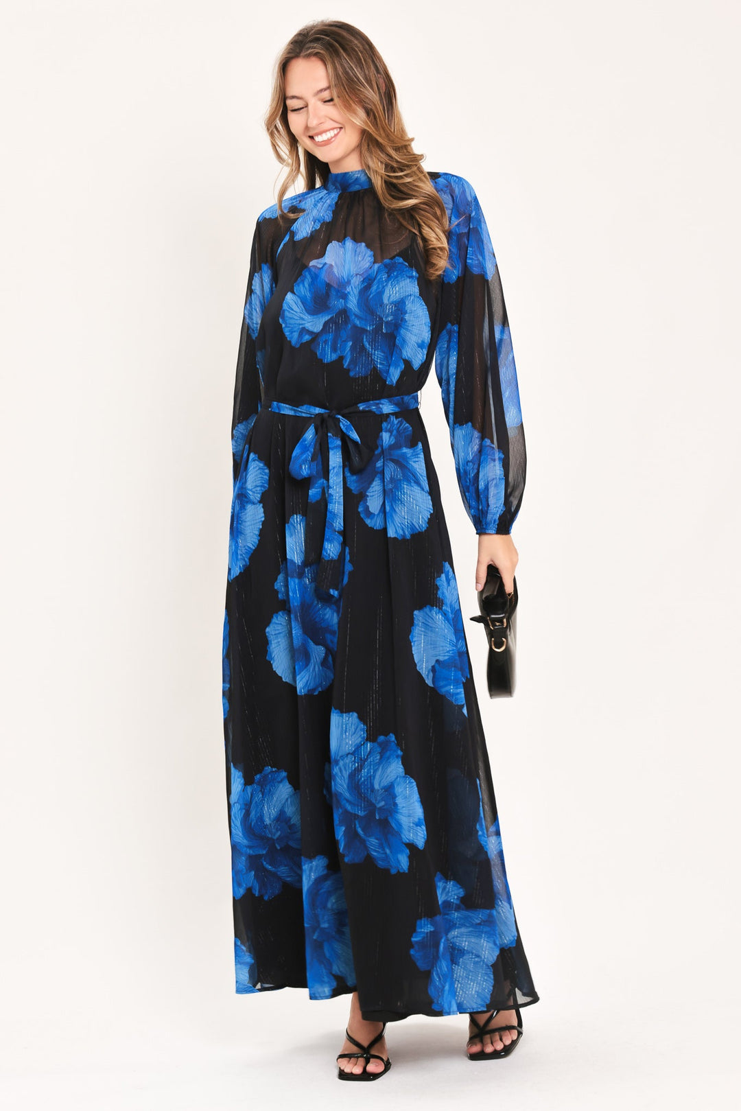 Cobalt Petals in Shadow Woven Maxi Dress from KADOU Boutique