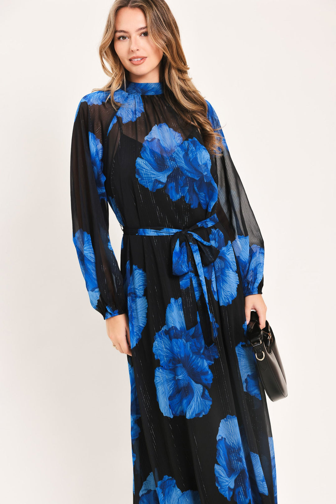 Cobalt Petals in Shadow Woven Maxi Dress from KADOU Boutique