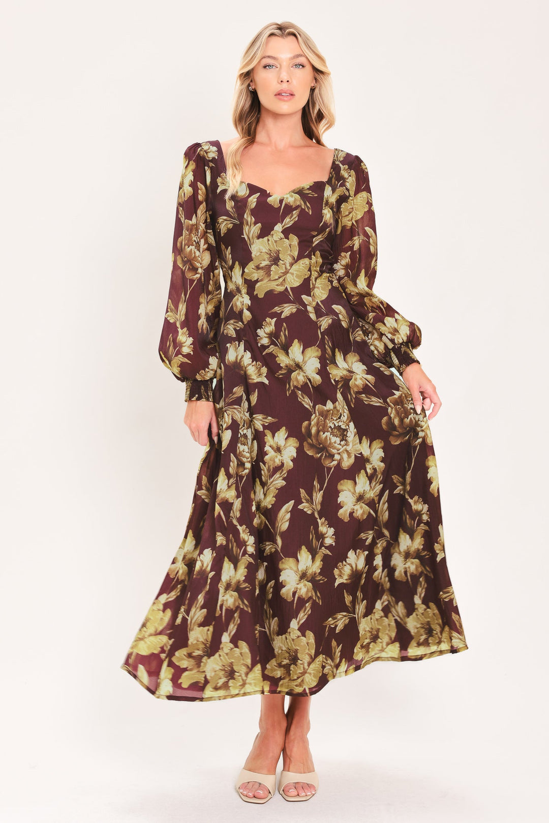 Mulberry Floral Drift Woven Midi Dress from KADOU Boutique
