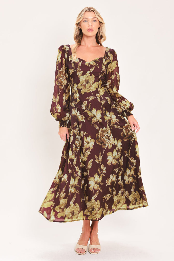 Mulberry Floral Drift Woven Midi Dress from KADOU Boutique