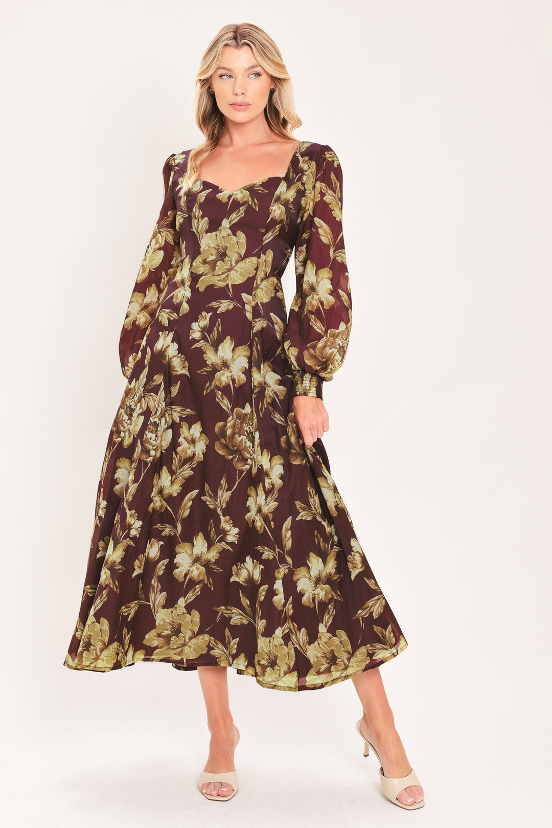 Mulberry Floral Drift Woven Midi Dress from KADOU Boutique