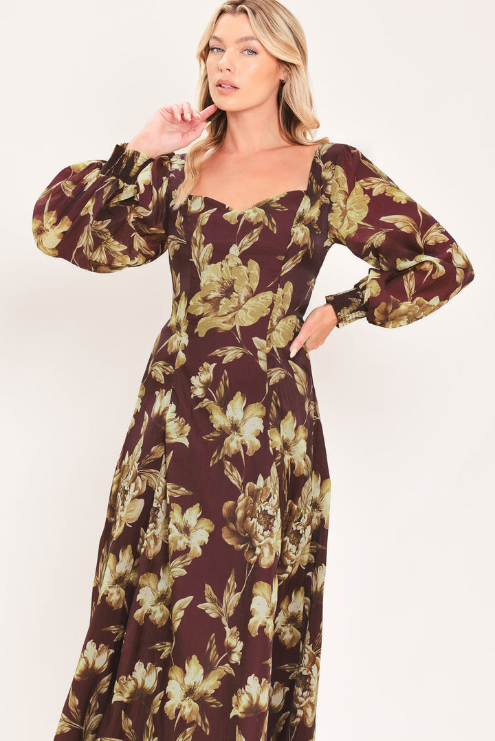 Mulberry Floral Drift Woven Midi Dress from KADOU Boutique