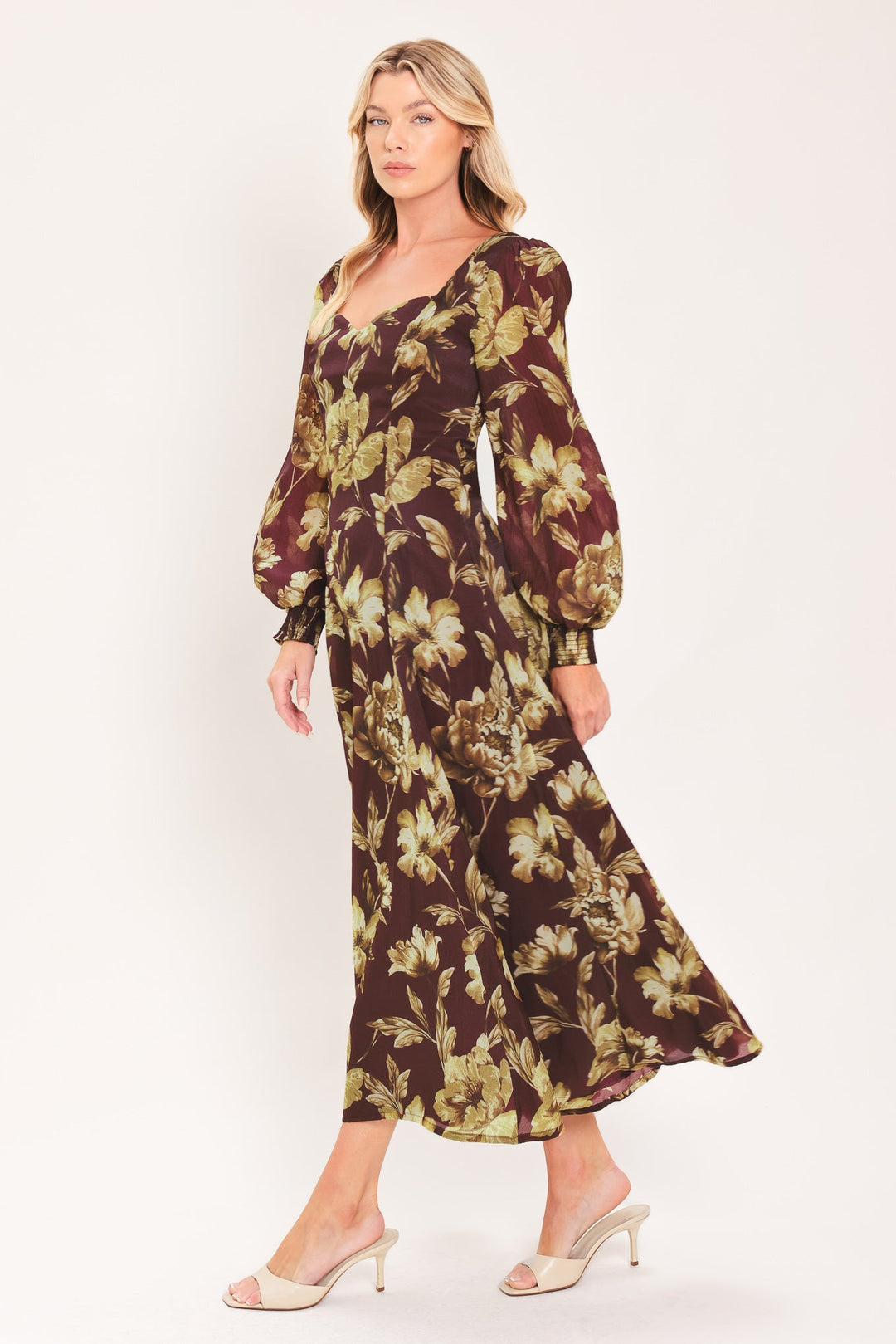 Mulberry Floral Drift Woven Midi Dress from KADOU Boutique