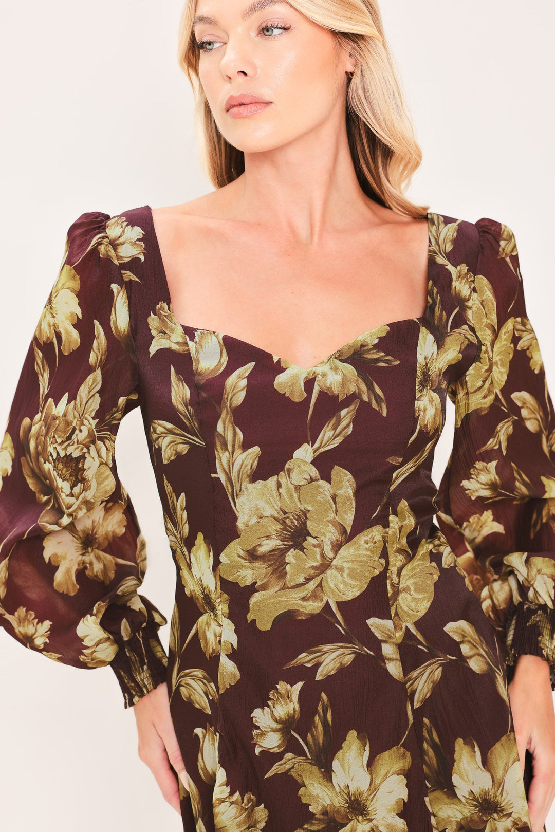 Mulberry Floral Drift Woven Midi Dress from KADOU Boutique
