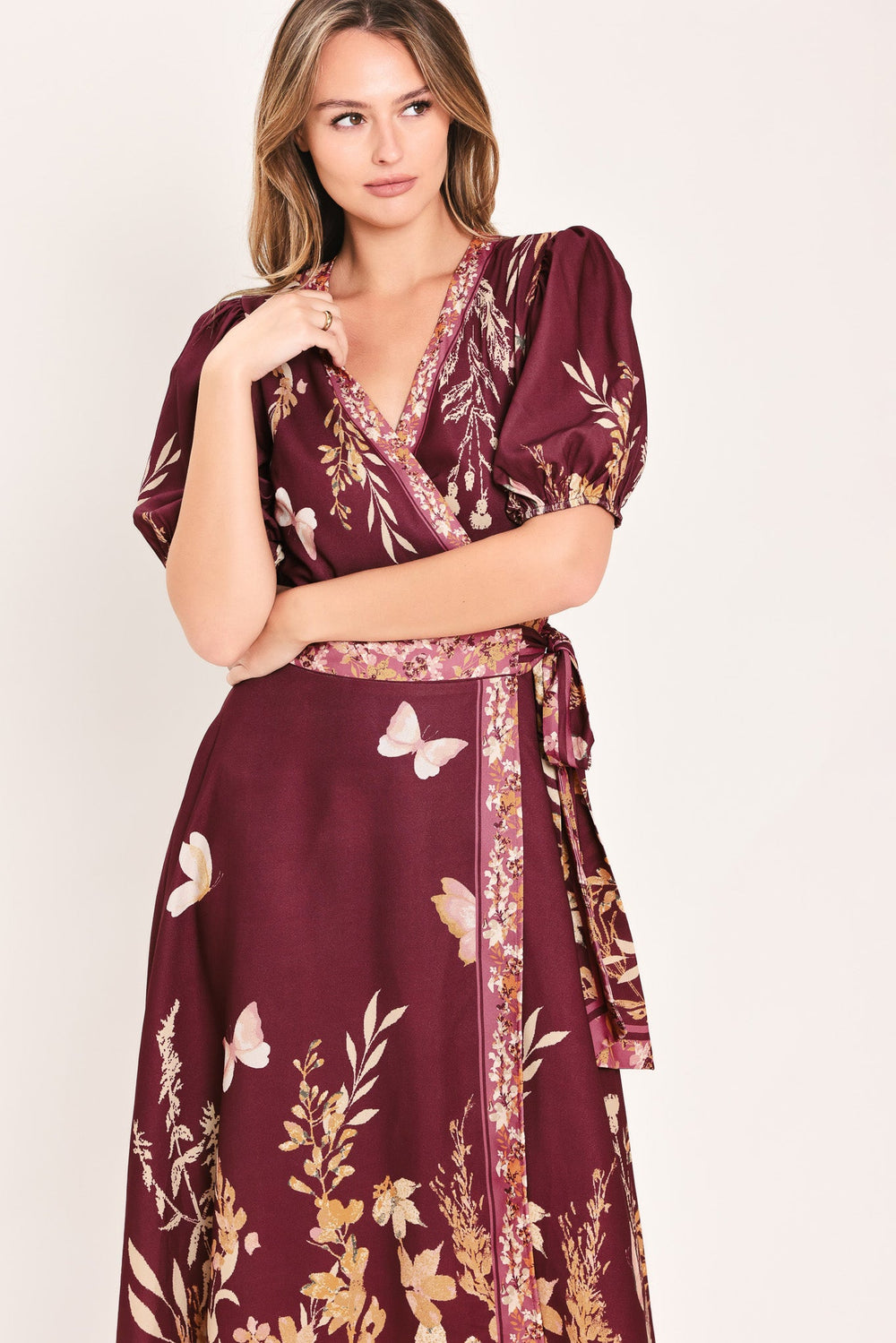 Plum Garden Enchantment Woven Midi Dress from KADOU Boutique
