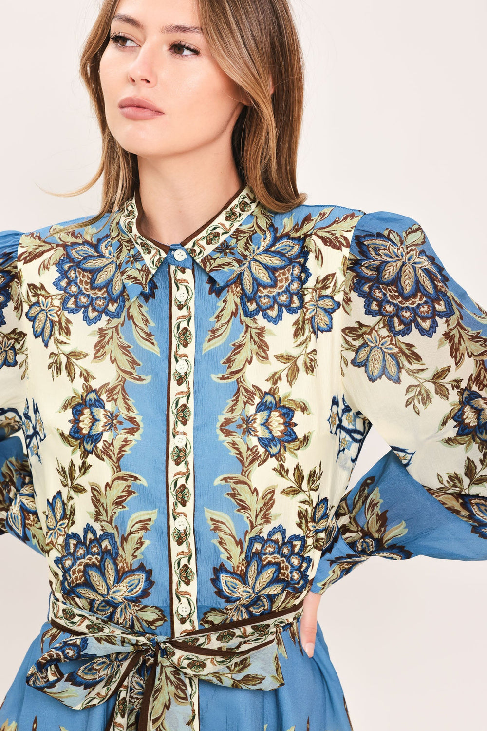 Skyborne Ornamental Grace Woven Midi Shirt Dress from KADOU Boutique