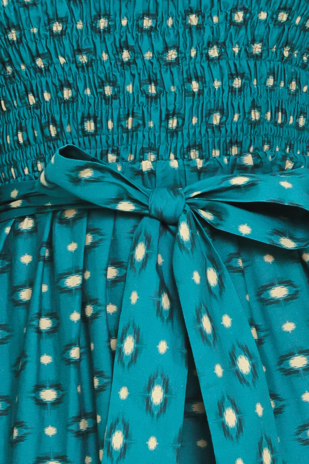 OCEAN DOT RUFFLE WOVEN MIDI DRESS