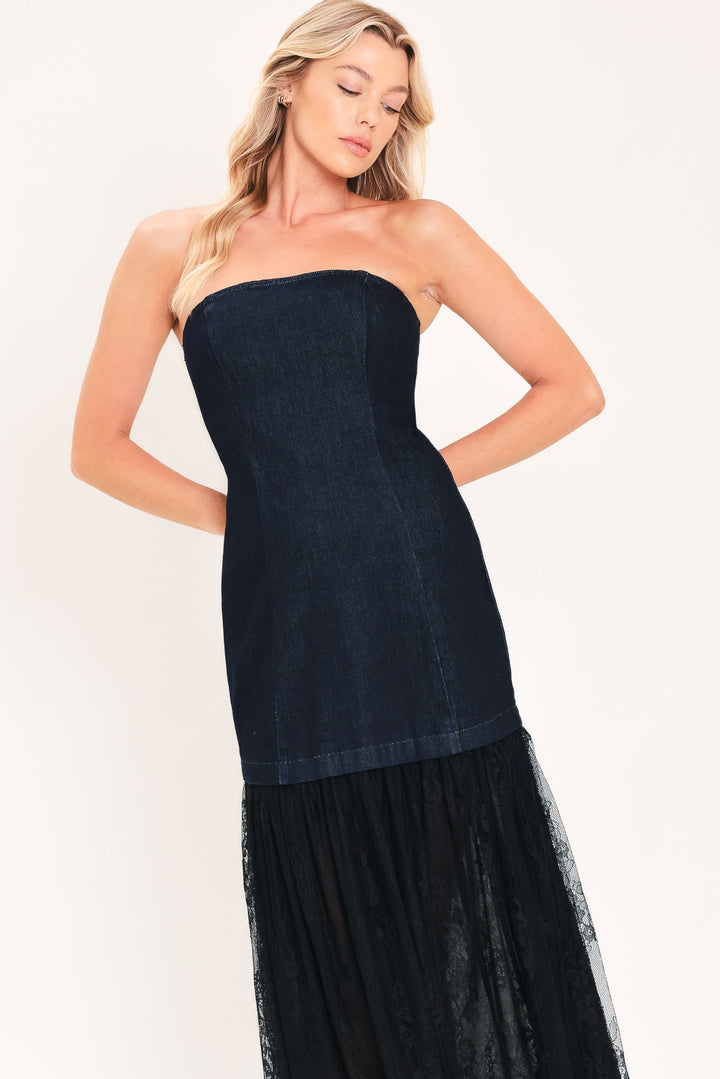 Midnight Column Muse Denim Tube Dress from KADOU Boutique