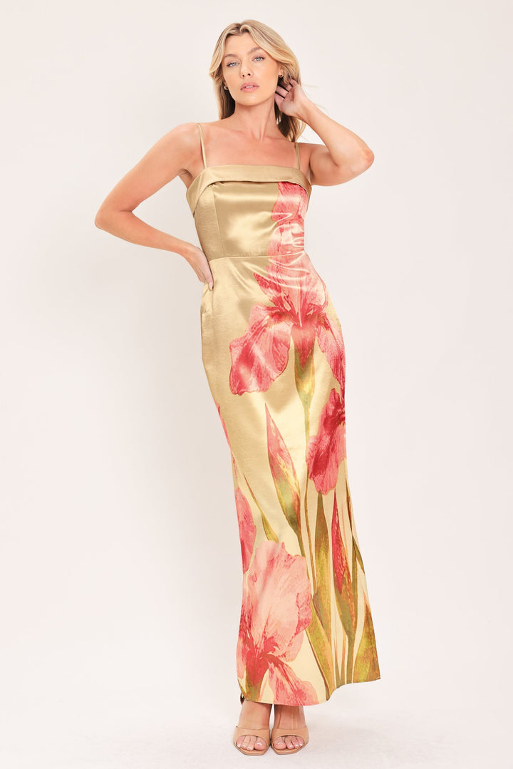 Rosé Garden Gleam Woven Column Maxi Dress from KADOU Boutique