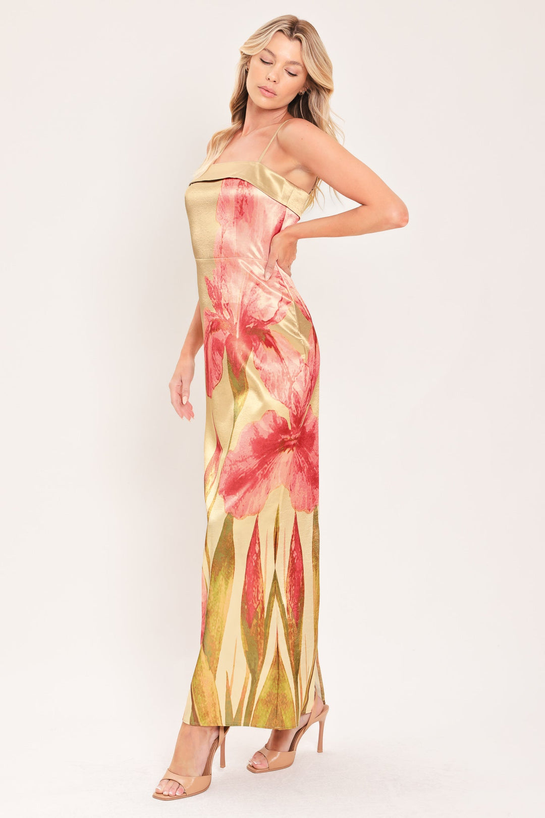 Rosé Garden Gleam Woven Column Maxi Dress from KADOU Boutique