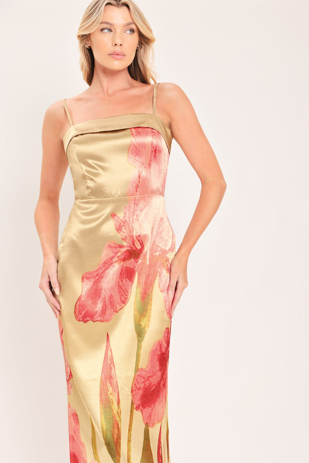 Rosé Garden Gleam Woven Column Maxi Dress from KADOU Boutique