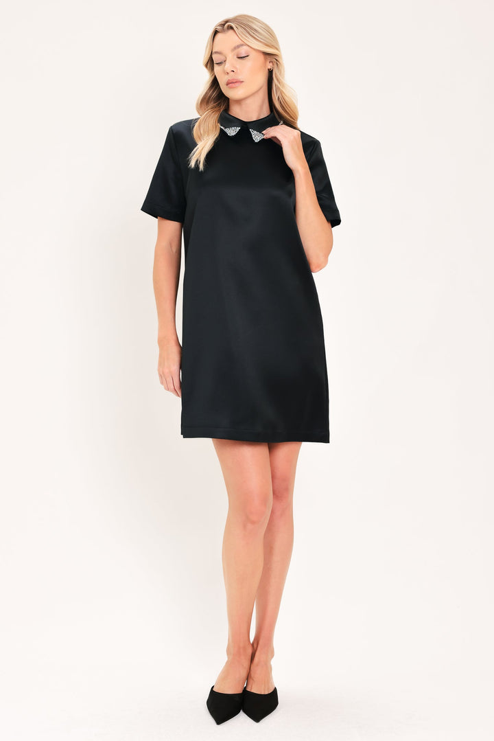 ONYX COLLAR GLOW WOVEN MINI DRESS