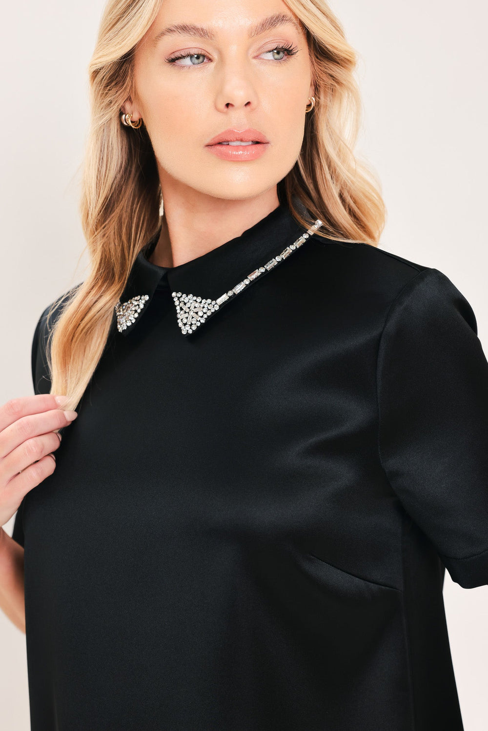 Onyx Collar Glow Woven Mini Dress from KADOU Boutique