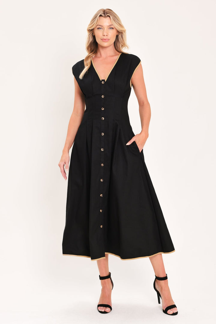 Nightfall Gold Accent Woven Midi Dress from KADOU Boutique