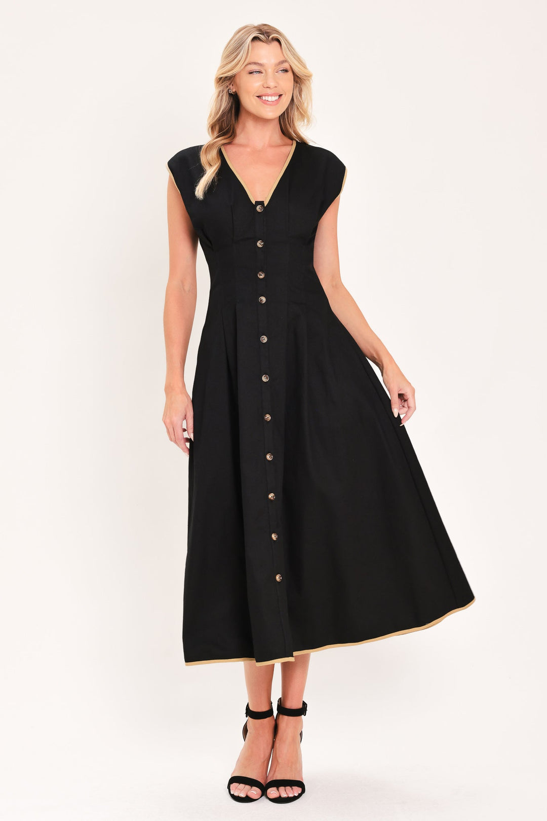 Nightfall Gold Accent Woven Midi Dress from KADOU Boutique