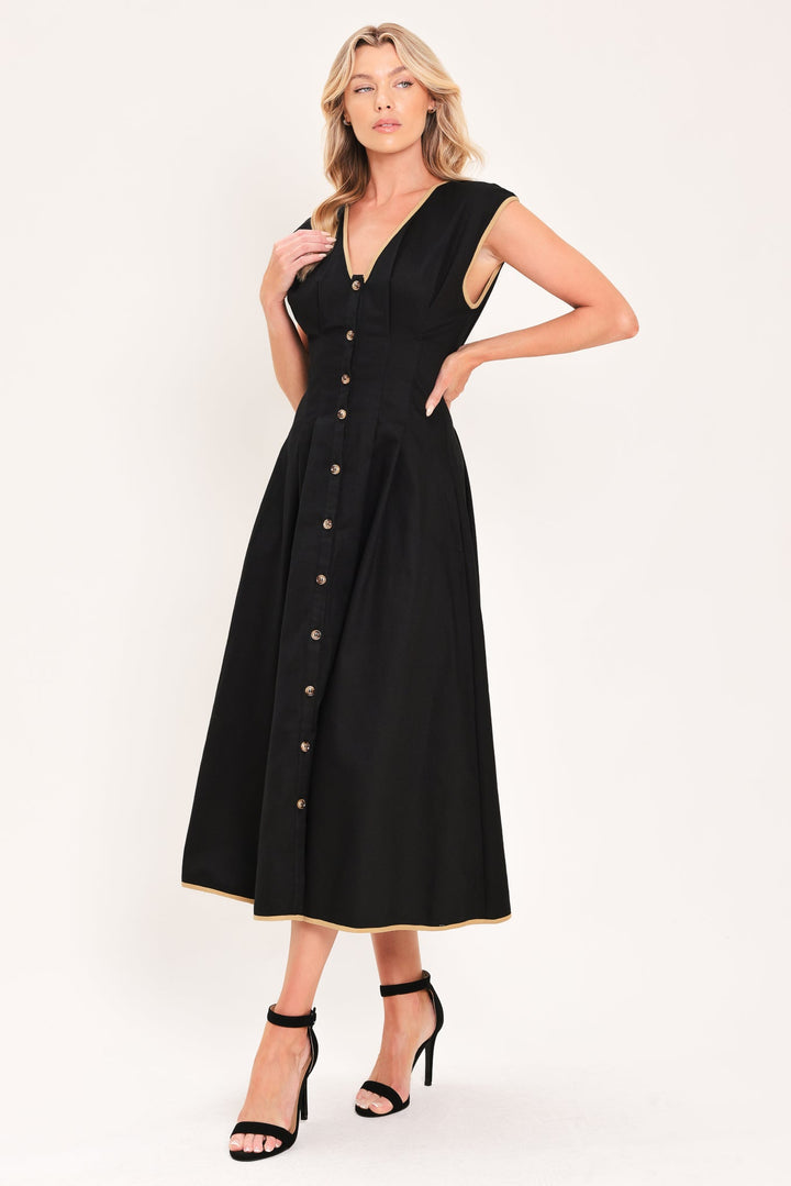 Nightfall Gold Accent Woven Midi Dress from KADOU Boutique