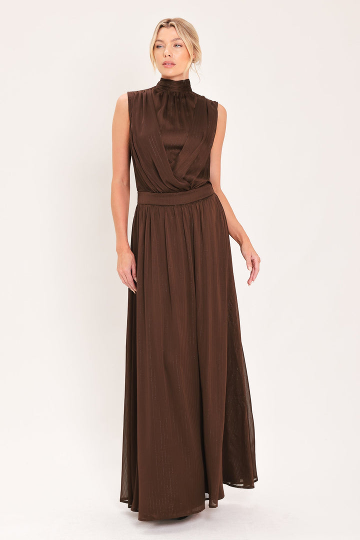 Espresso Gathered Glow Woven Maxi Dress from KADOU Boutique