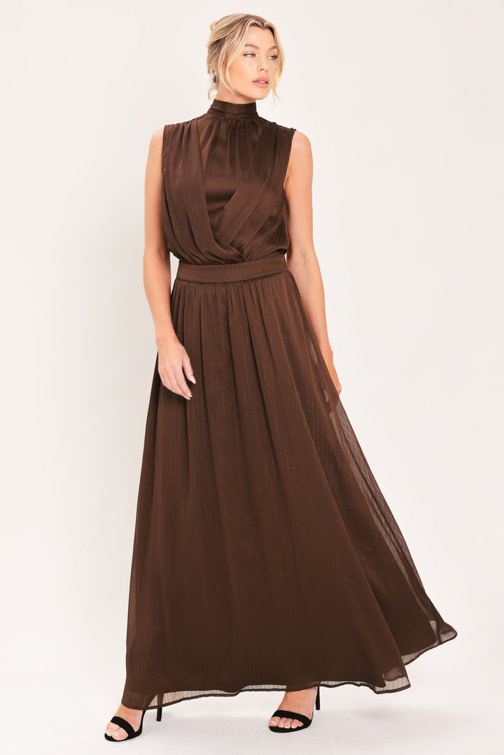 Espresso Gathered Glow Woven Maxi Dress from KADOU Boutique