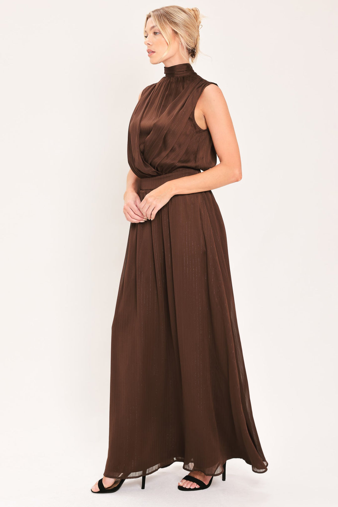 Espresso Gathered Glow Woven Maxi Dress from KADOU Boutique