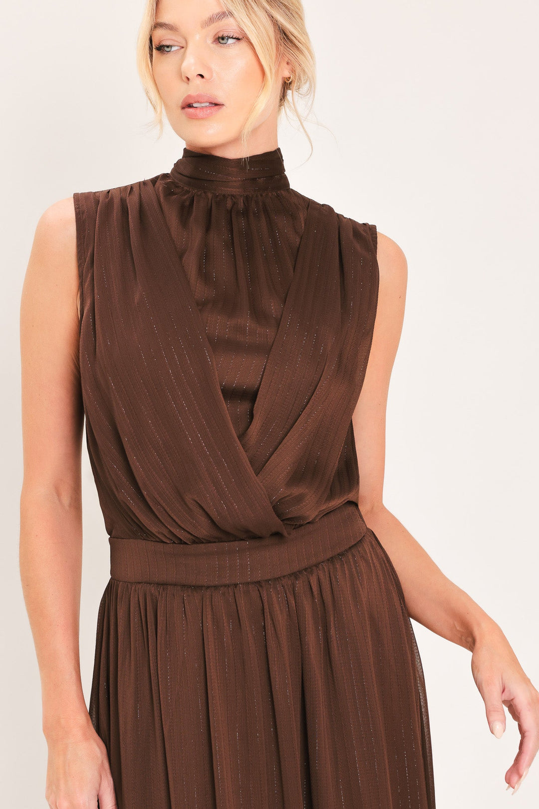 Espresso Gathered Glow Woven Maxi Dress from KADOU Boutique