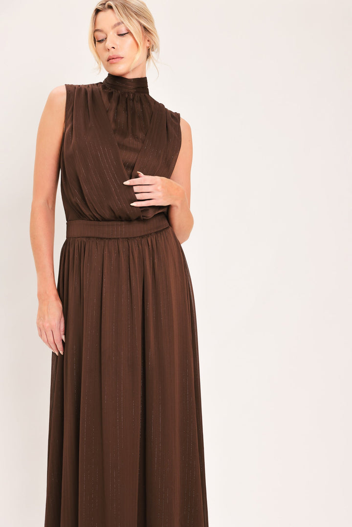 Espresso Gathered Glow Woven Maxi Dress from KADOU Boutique