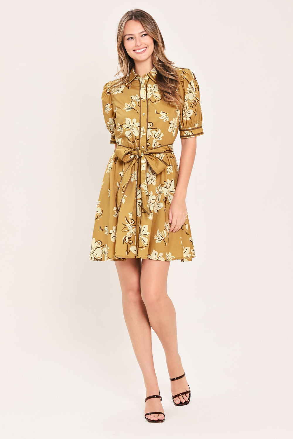 Sunwarm Floral Charm Woven Mini Shirt Dress from KADOU Boutique