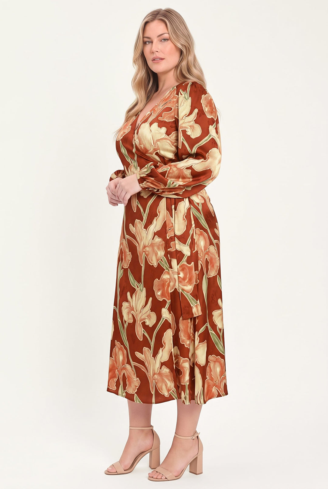 FALLING FOR YOU FAUX WRAP MIDI DRESS