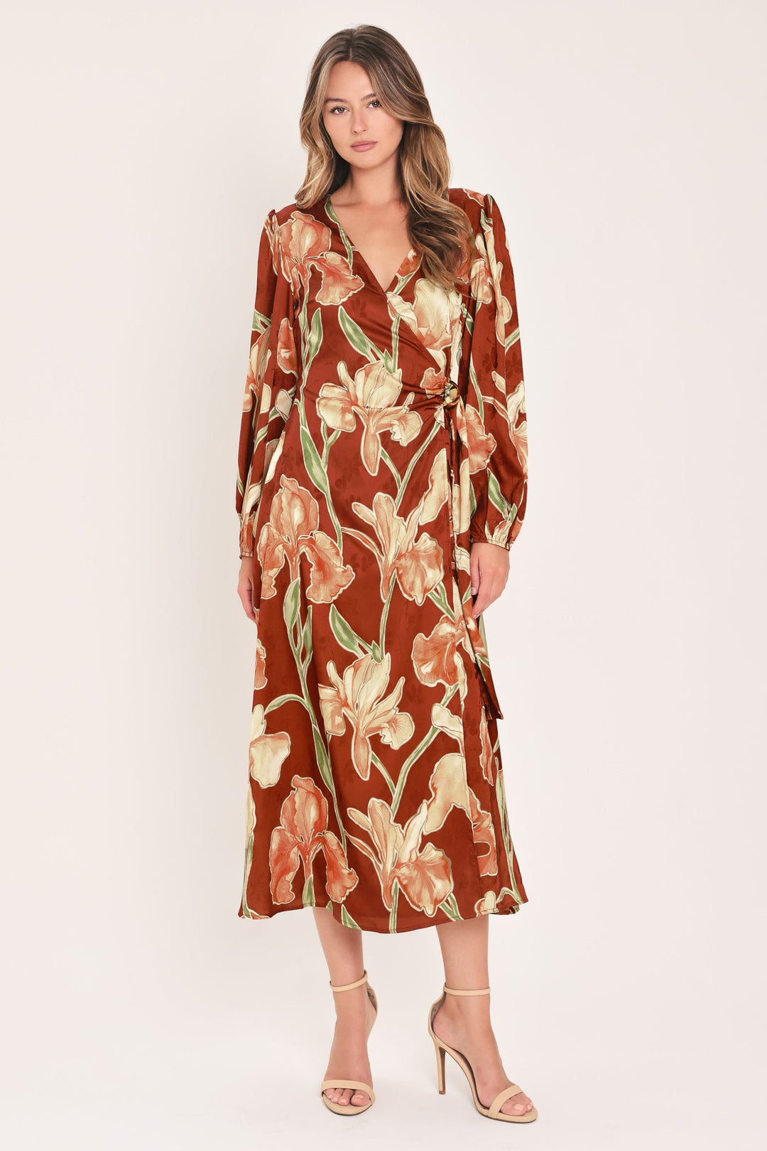 FALLING FOR YOU FAUX WRAP MIDI DRESS
